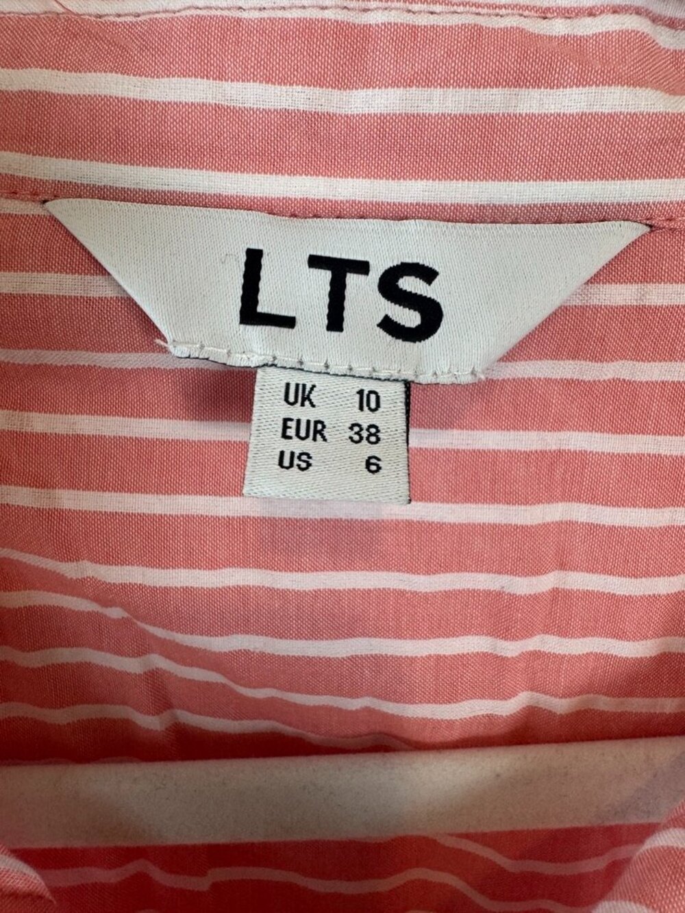 Long Tall Sally Pink & White Striped 100% Cotton Button Down Shirt - Size 6 - Picture 2 of 4